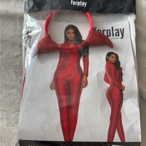 Forplay Red Mock Neck Jumpsuit Costume Set